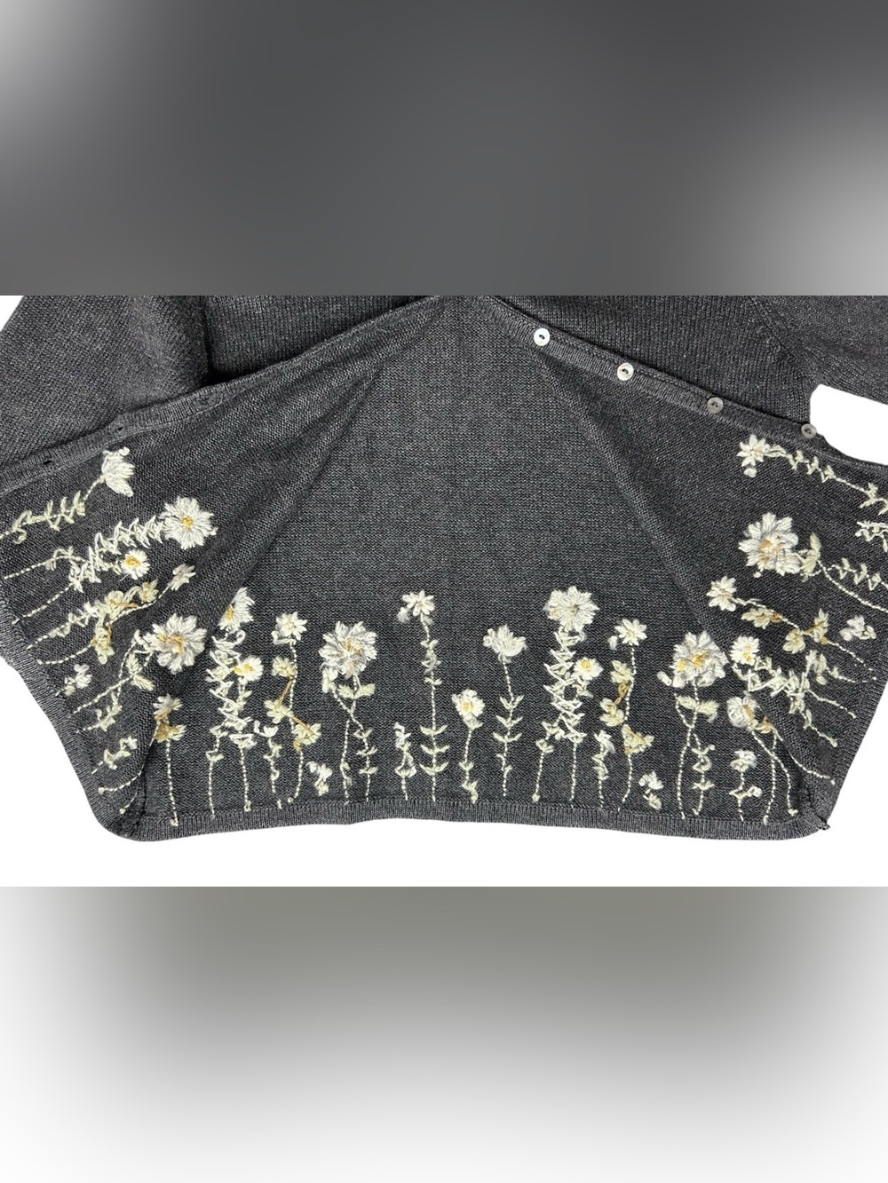 Vintage Talbots Gray Floral Knitted MOP Button Cardigan Petite MED GrandmaCore - Picture 5 of 8